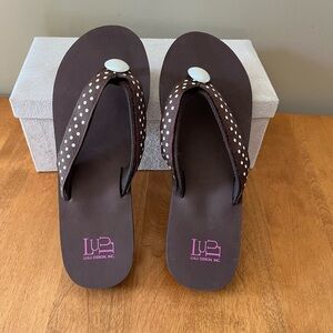 Brown Switchflops with White Polka Dots Size 9
